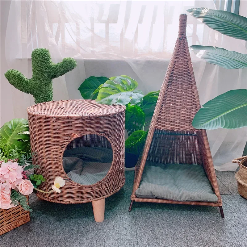 Vine Vine Woven Pet Nest Plastic Pointed Tent Cat Nest Indian Dog Nest Cat House Cylinder