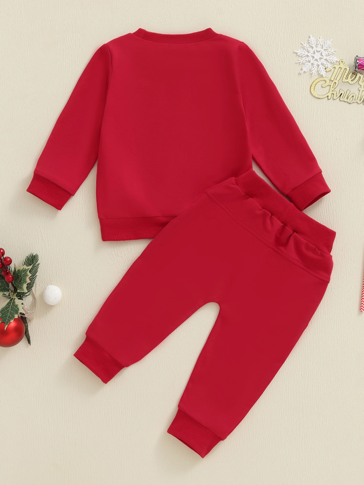 Christmas Toddler Boy Girl Outfit Crewneck Santa Claus Embroidery Long Sleeve Sweatshirt with Jogger Pants 2Pcs Set for Winter