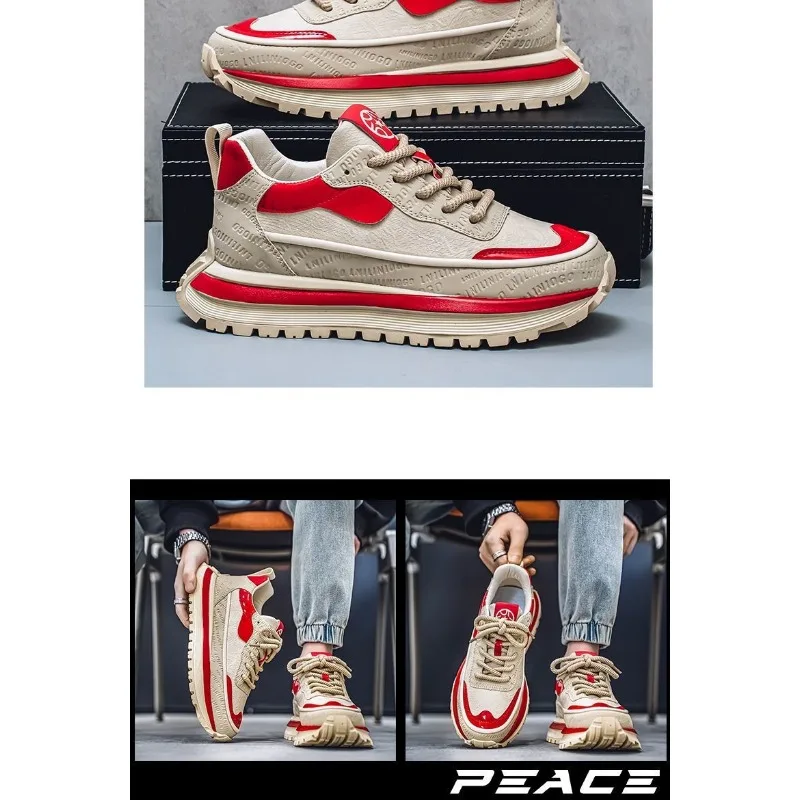 

Retro Men's Croc Grain Leather Dad Sneakers 2026 New Breathable Height Increasing Anti Slip Casual Streetwear Footwear