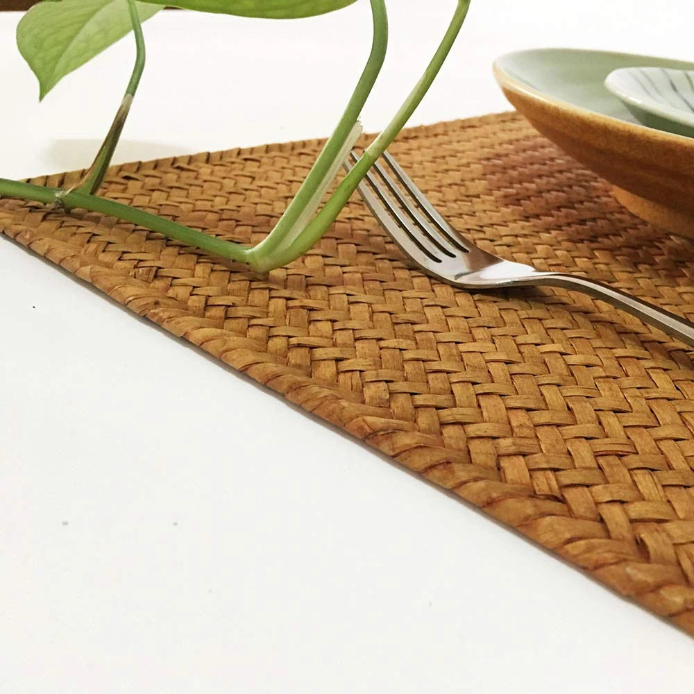 Pack of 4 Natural Seagrass Place MatHand-Woven Rectangular Rattan Placemats Straw Tea Cup Mat Potholder