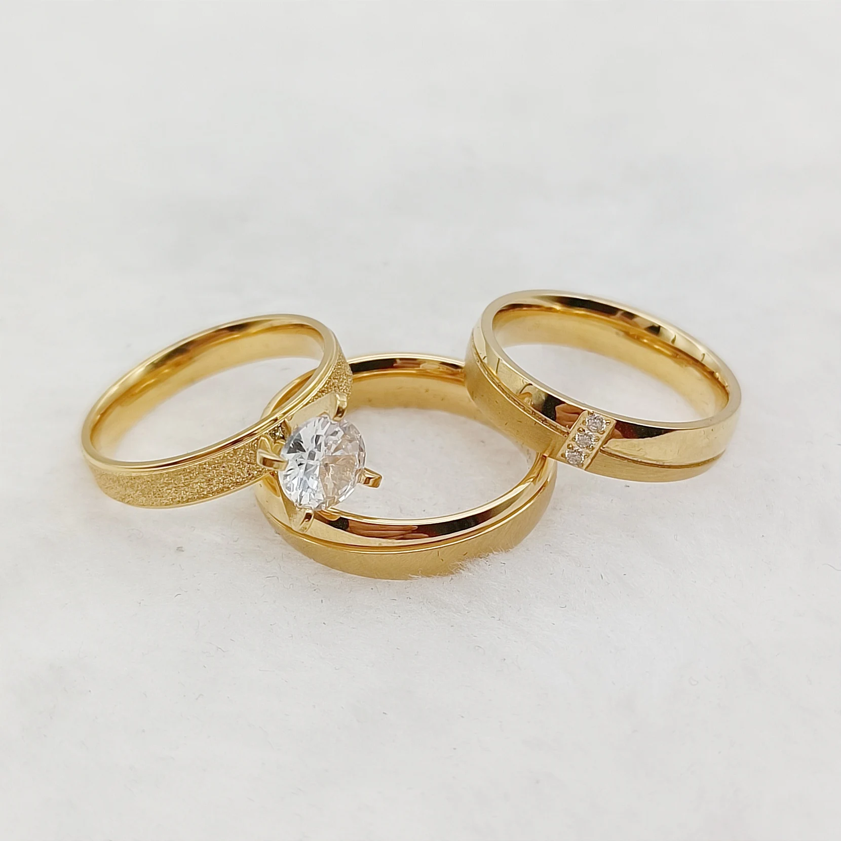 12 anos de festa de aniversário senhoras 3 peças proposta conjuntos de anéis de noivado de casamento para casais joias artesanais banhadas a ouro 14k