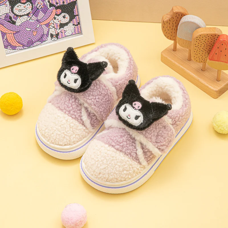 

Cartoon Kuromi Cotton Slippers Sanrio Kawaii Anime Hello Kitty Cinnamoroll Children Autumn Winter Thick Soled Warm Non-Slip Shoe