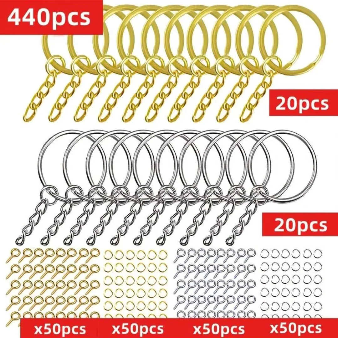 440pcs DIY Metal Keychains With Split Ring Link Silvery Golden Color Pendants Holder Rings DIY Key Chains Jewelry Making
