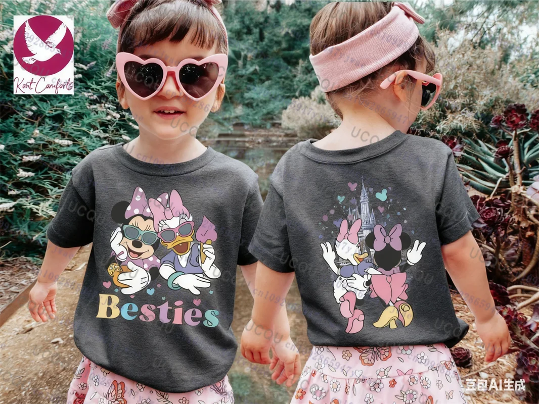 ميني ديزي Besties الوالدين والطفل تي شيرتات قصيرة الاكمام الخريف طفل/الكبار الأسرة المحملة Harajuku موضة عادية القطن الاطفال التي شيرت