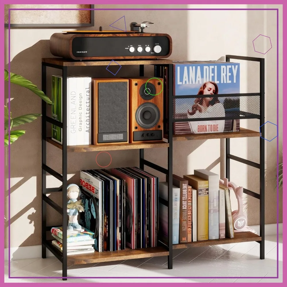 

3-Tier Vinyl Record Player Stand with Storage for 300 Albums, Media Cabinet for Living Room