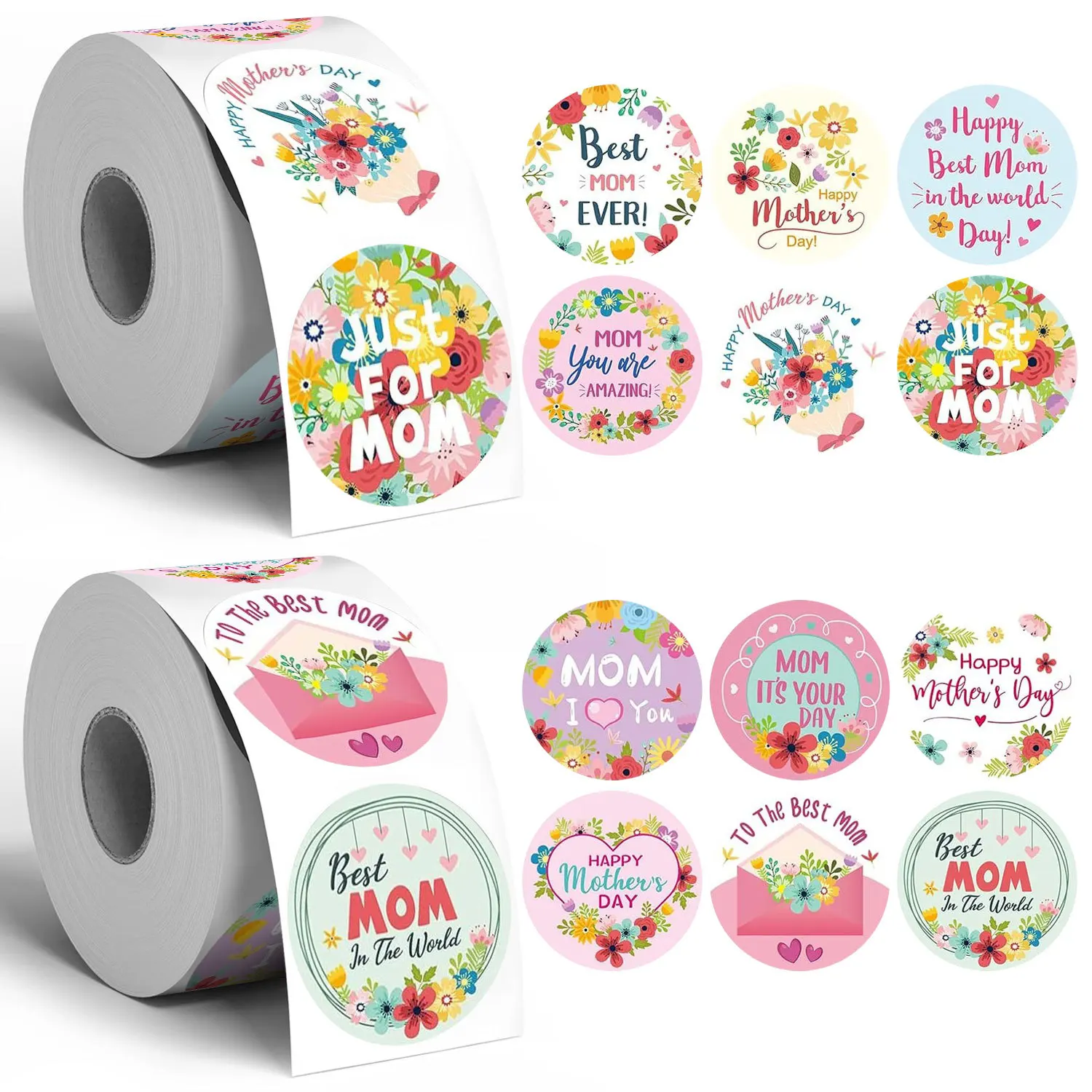 100-500pcs Happy Mothers Day Stickers Envelope Seals Thank You Stickers for Gift Wrapping Party Favor Small Business Supplies