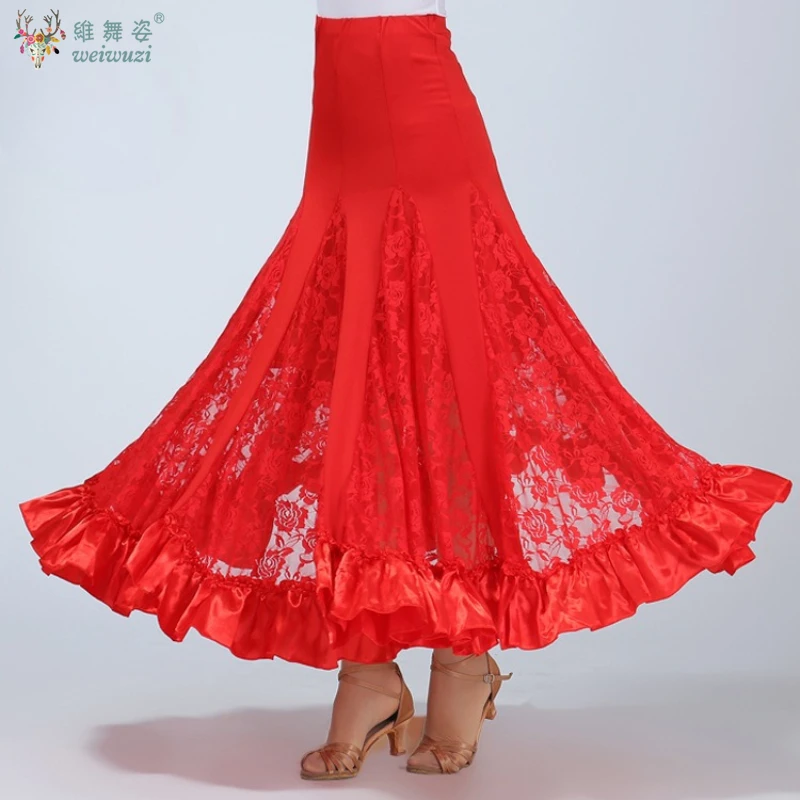 Traje de competición de Danza moderna de Tango para mujer, falda de baile de salón de vals Flamenco, falda larga española de Swing grande clásica