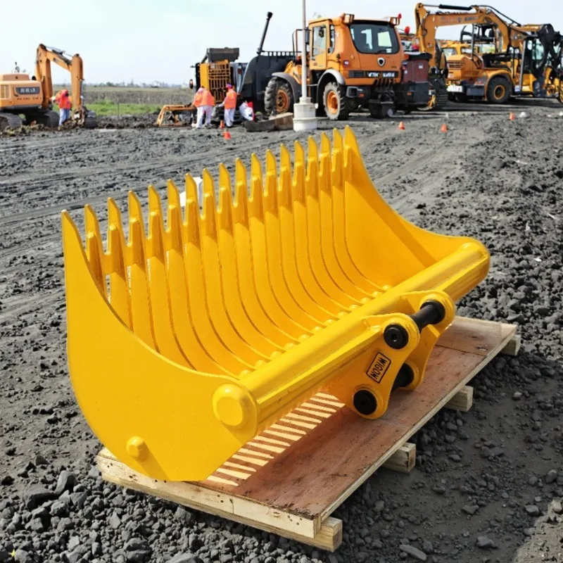 Custom heavy-duty double root rake buckets for excavators up to 32 tons (construction and agricultural use)