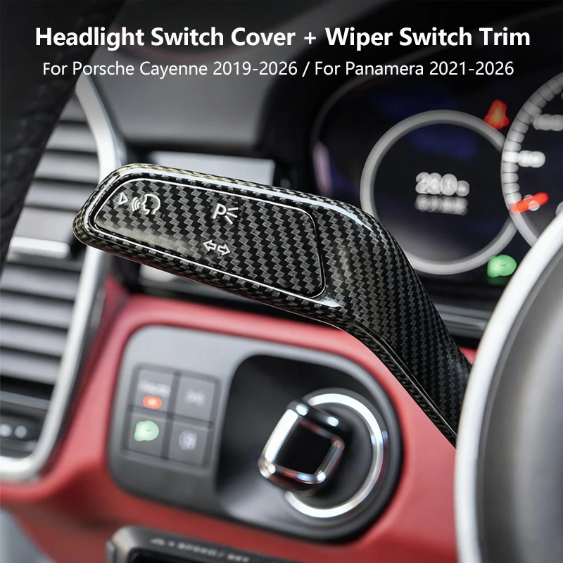 

2PCS Car Steering Wheel Headlight Switch Control Cover Carbon Fiber Wiper Switch Trim For Porsche Cayenne 2019-2026 Accessories