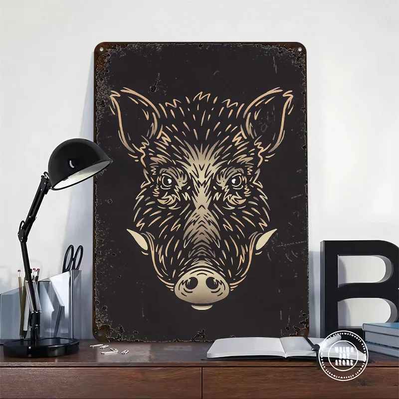 Wild Boar Forest Animal 3D Texture Metal Poster Customized Wall Art Tin Sign Gift for Mancave Home Decoration Gaming Room Decor