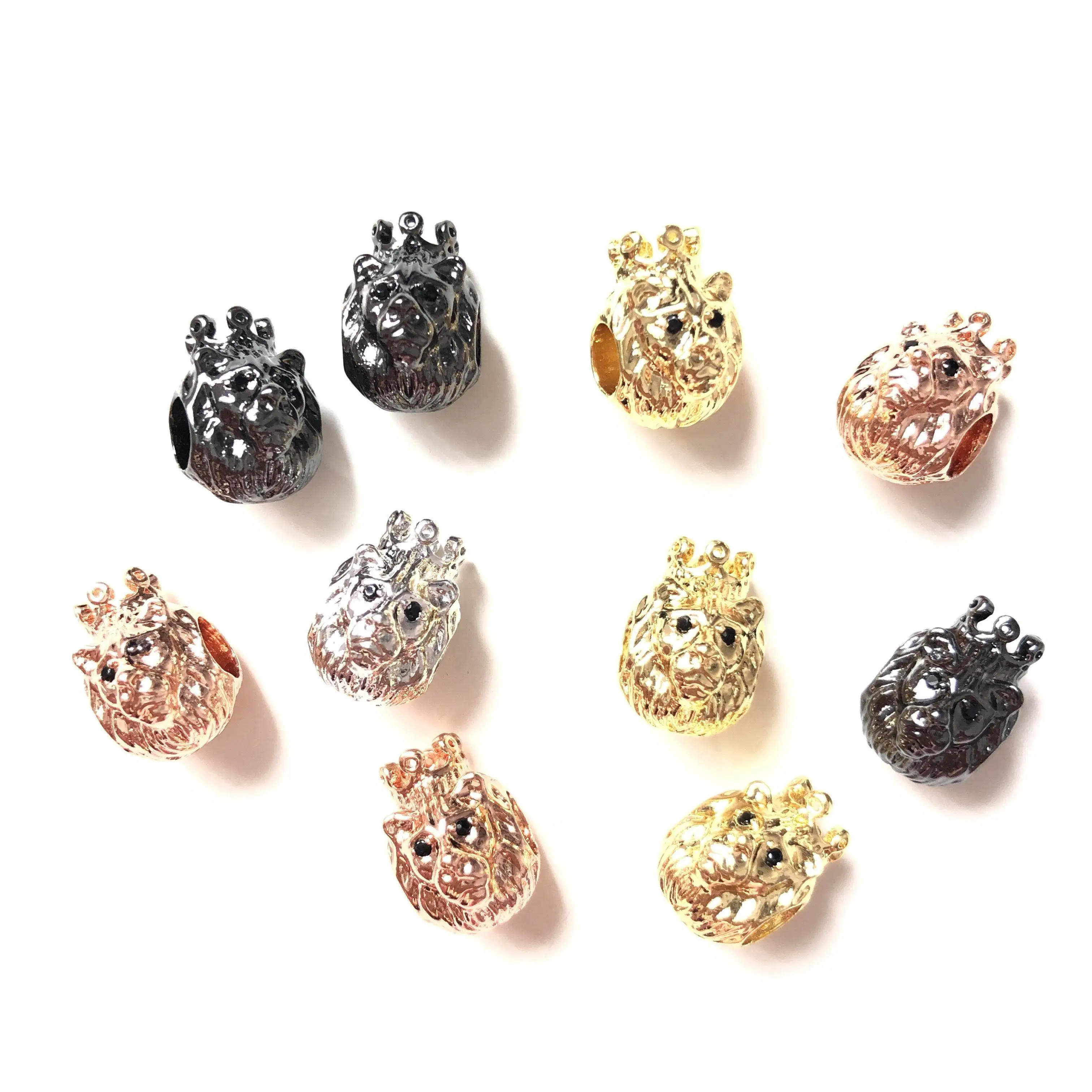 

10pcs/Lot Crown Lion Head Spacers Loose Beads for Woman Bracelets Men Necklaces Jewelry Making Gold-plate Handmade Crafts Supply