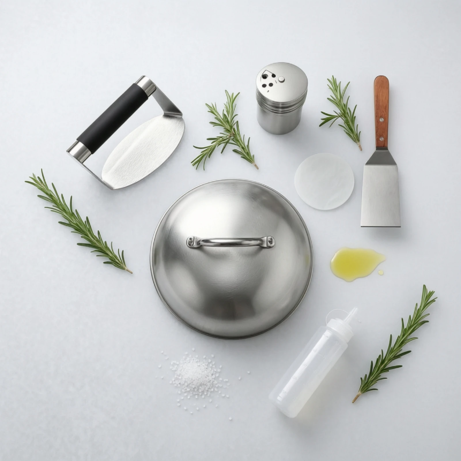 6 Pieces BBQ Cooking Kit with Cloche Stainless Steel Griddle Accessory Set with Burger Press Burger Press Set Professional