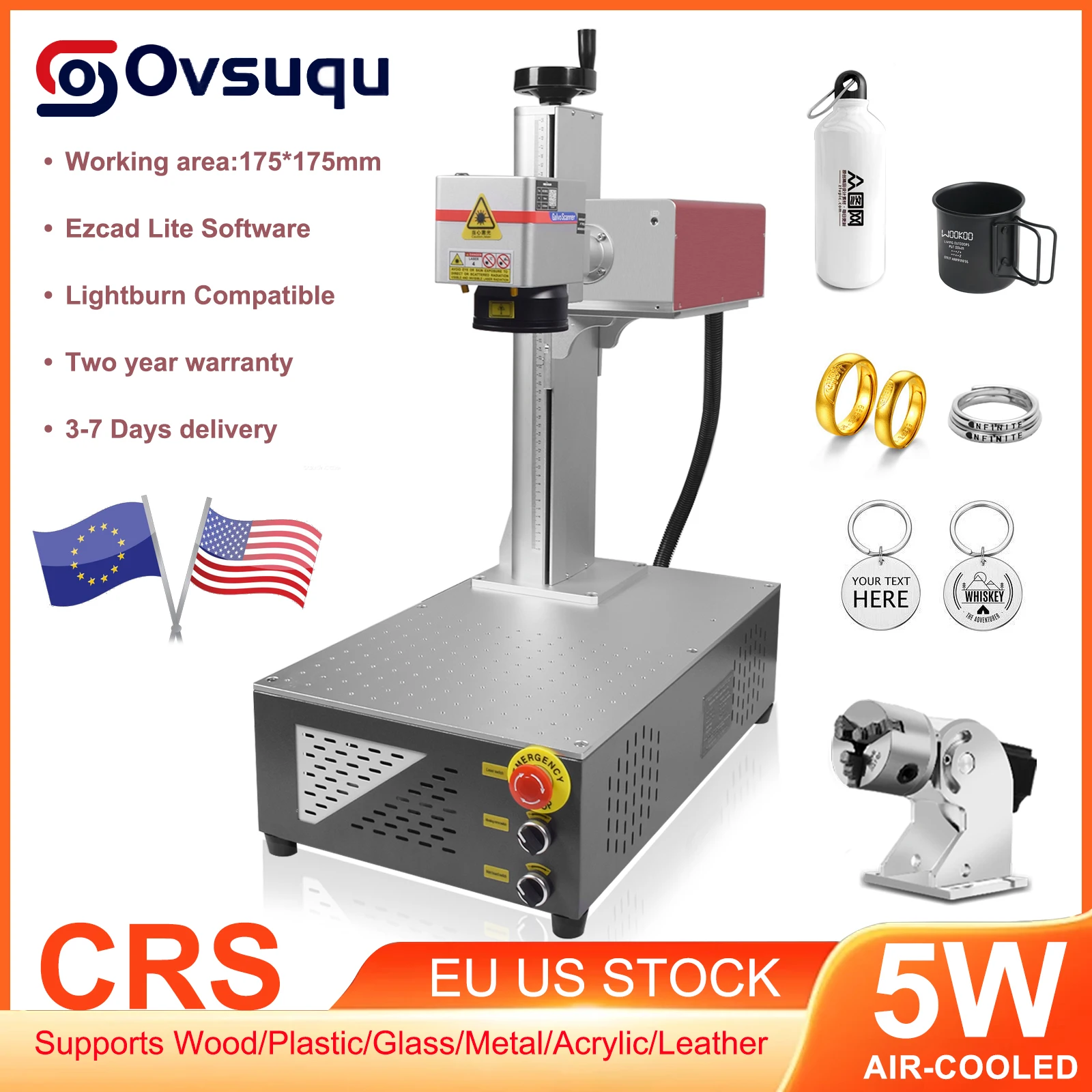 

EU CRS 5W UV Laser Aircooled Marking Machine 355nm Portable UV Laser Engraving Machine Lightburn Compatible Metal Wood Acrylic