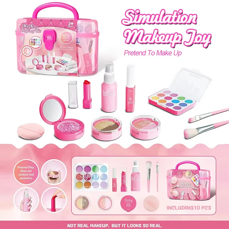 10 قطعة/المجموعة/المجموعة محاكاة التظاهر ماكياج اللعب منزل اللعب لعبة مستحضرات التجميل مجموعة عينيه لوحة أحمر الشفاه تطبيقها (ليست ماكياج حقيقي)