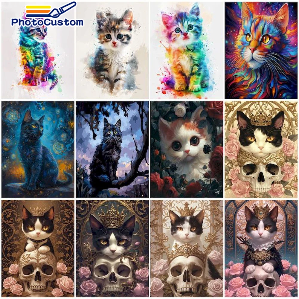 

PhotoCustom Painting By Numbers Cat DIY Acrylic Paints Canvas Pictures Of Coloring By Numbers Animal Diy Crafts For Adults Wall