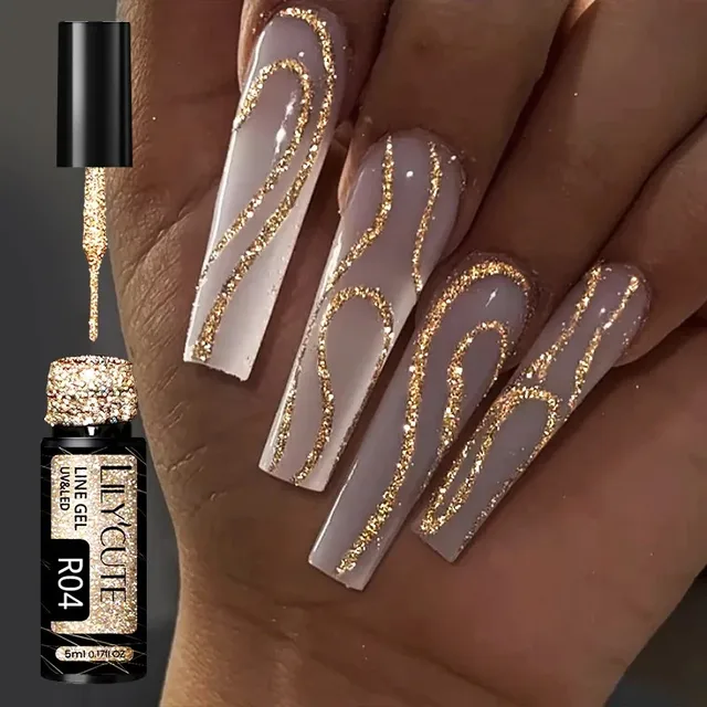LILYCUTE 5ML szampańskie złoto odblaskowy brokatowy lakier żelowy do paznokci jasny musujący francuski półtrwały lakier do paznokci żel UV