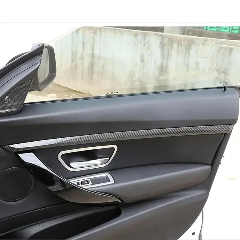 4 PCS ABS Red / Carbon Interior Door Panel Stripe Cover Molding Trims Strip Decorative Kits For BMW 3 Series F30 F31 2013-2019