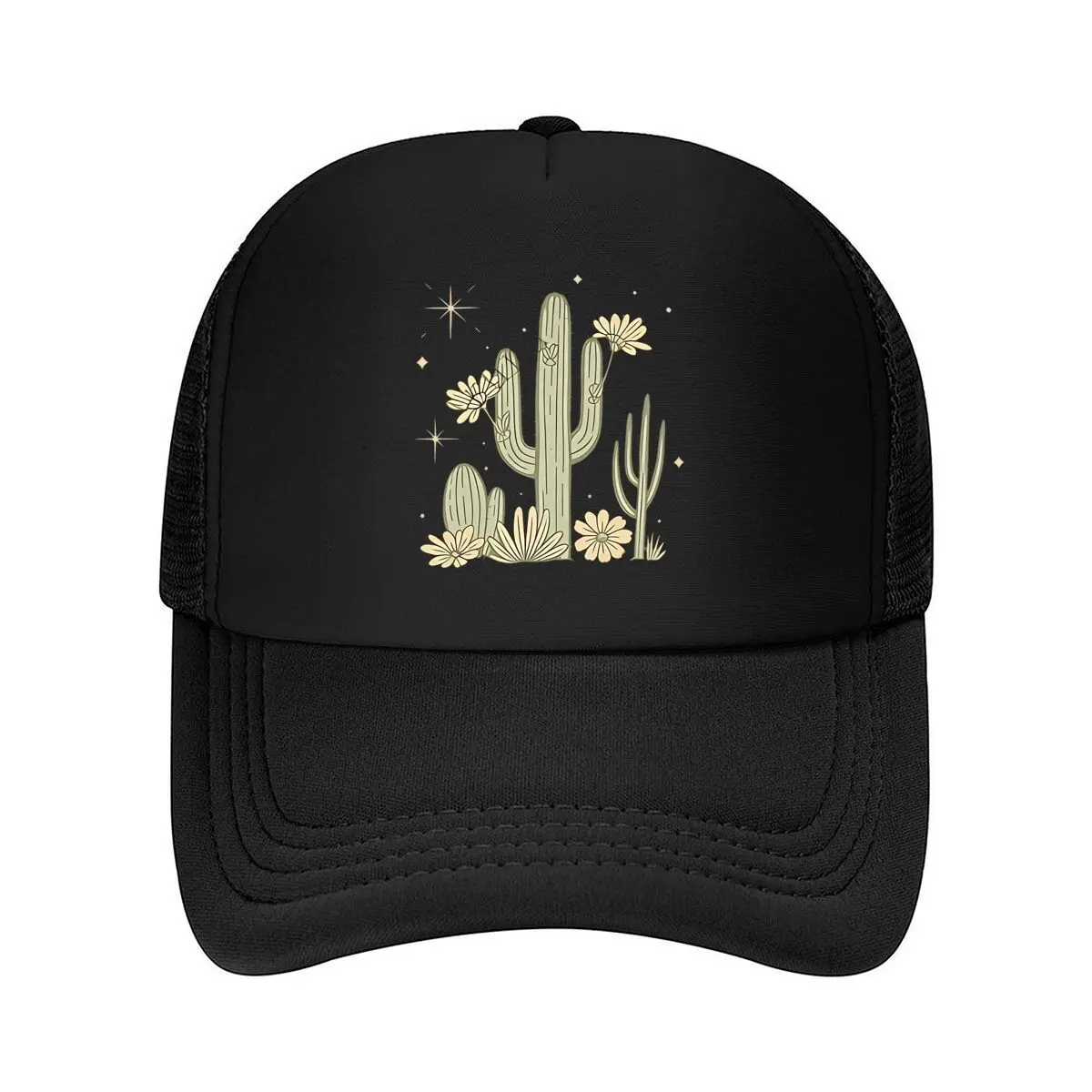 Vintage Cactus Print Baseball Cap with Blooming Cactus & Cacti Design, Breathable Back, Adjustable S 2026 Mesh Baseball Cap