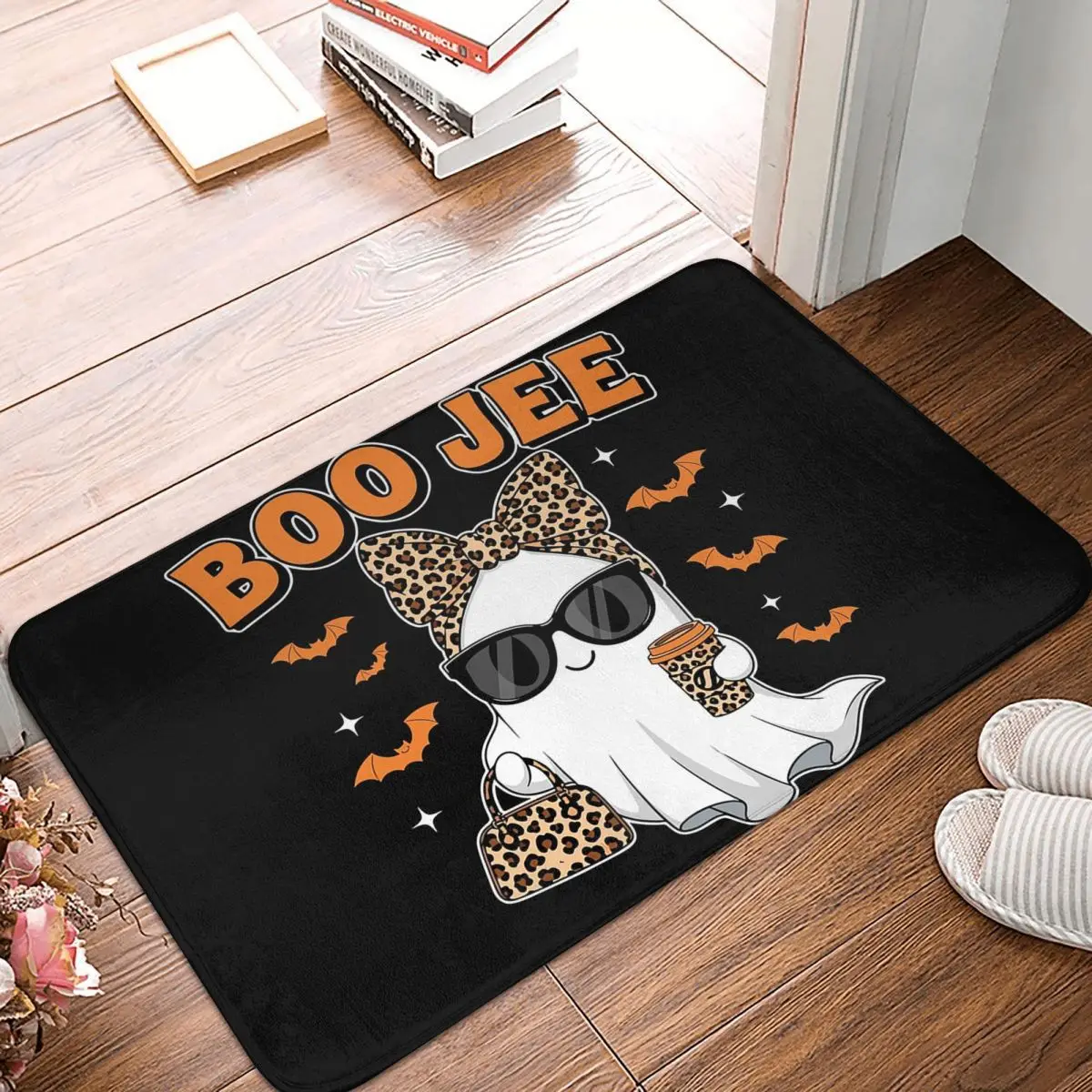 Boo JEE Boujee Ghost Leopard Print Bow Halloween October Doormat Kitchen Entrance Home Non-slip Carpet Rug for Balcony Footpad