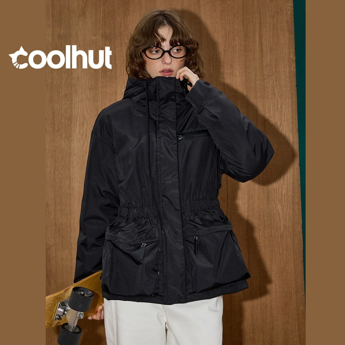 

COOLHUT 2025 Winter Women's 90% Down Fill Puffer Jacket American Vintage Hooded Parka Short Waist-Defining Coat Chic Outerwear