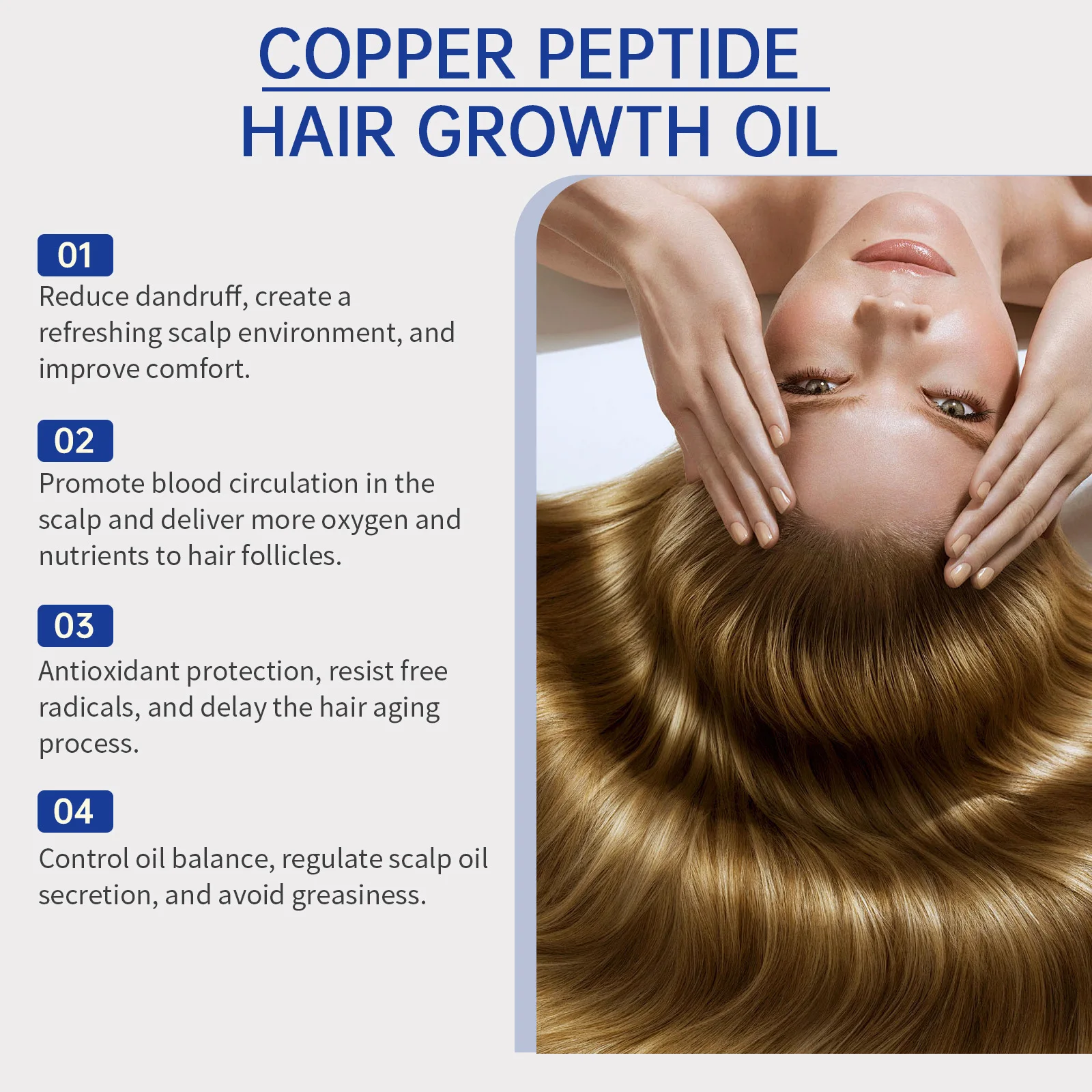 Produtos para o crescimento do cabelo, peptídeo de cobre, óleo de cabelo de crescimento rápido, reparação danificada, nutre o couro cabeludo, brilhante, espessamento, shampoo fortalecedor