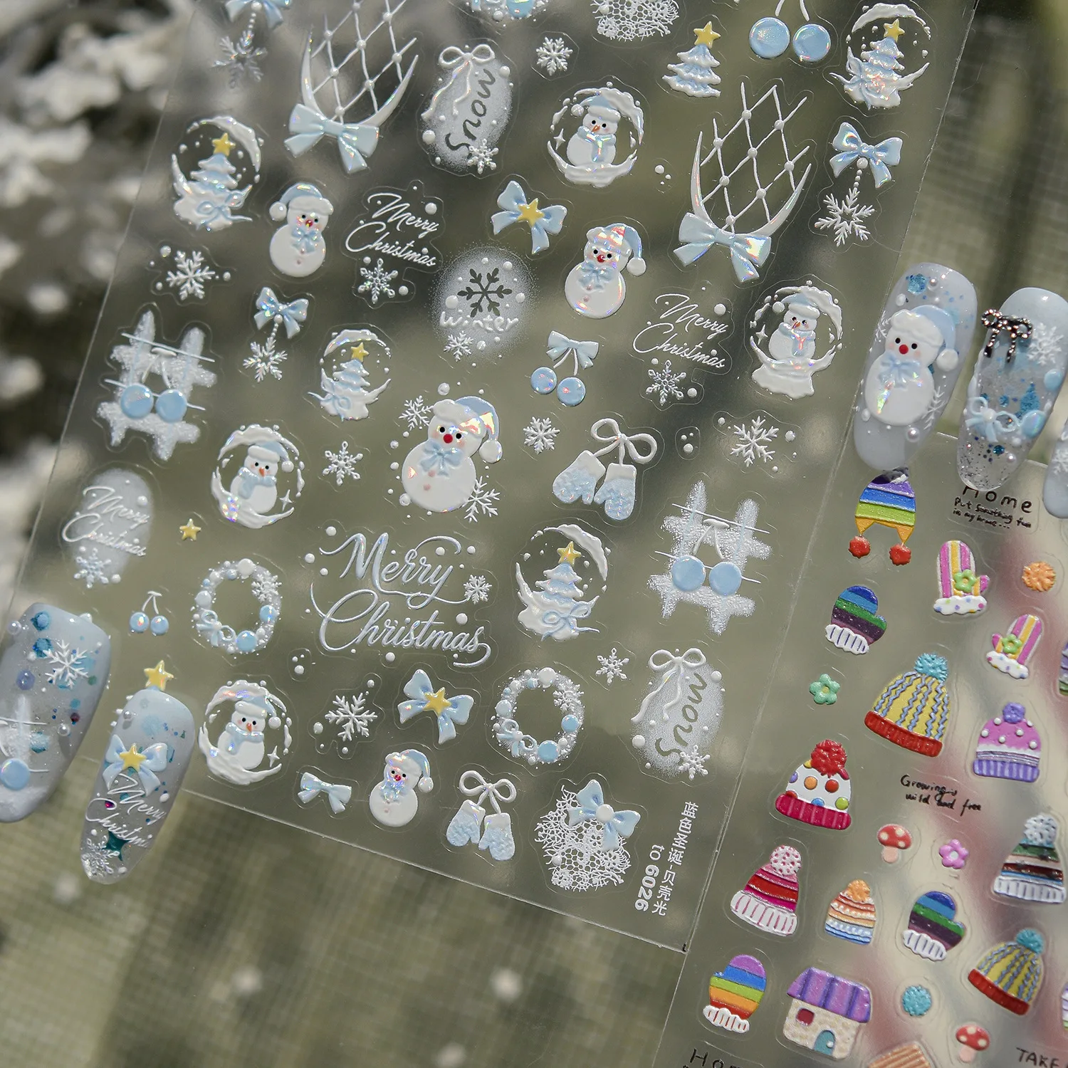 Nail Art Ice Blue - Kerst Nagelsticker Winter IJsblauw Sneeuwpop Strik
