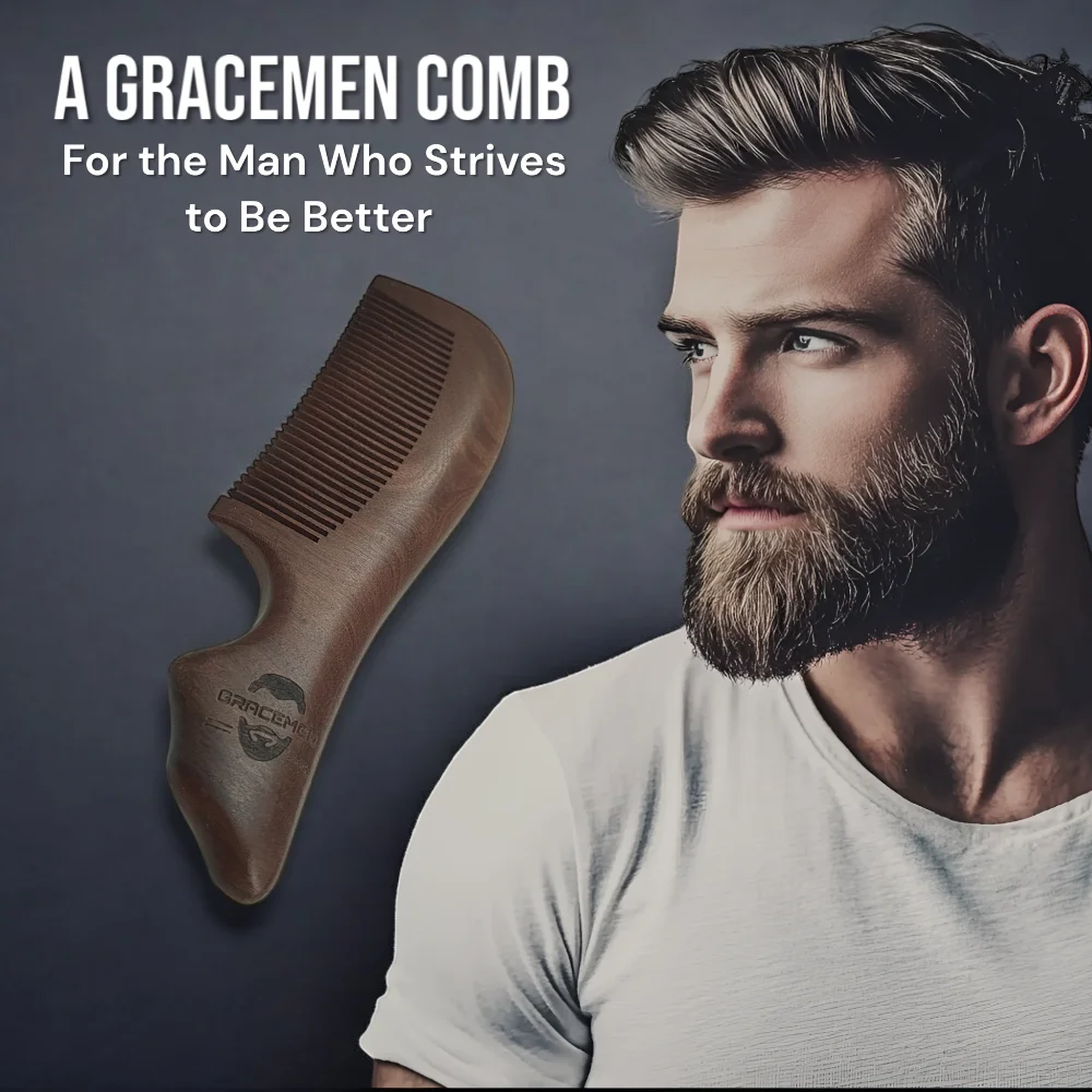 The Gracemen 100% Natrual Dark wooden Handle Beard Comb for Men and Wemen Anti-Static Wood Hair Comb with PU Leather Sleeve