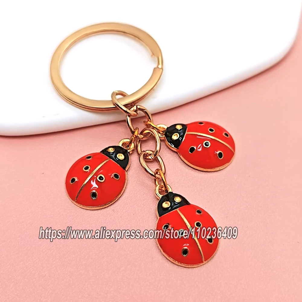 Cute Ladybug Keychain for Women Enamel Gold Color Insect Key Chain Bag Pendant Holder Gift Fashion Jewelry Accessory