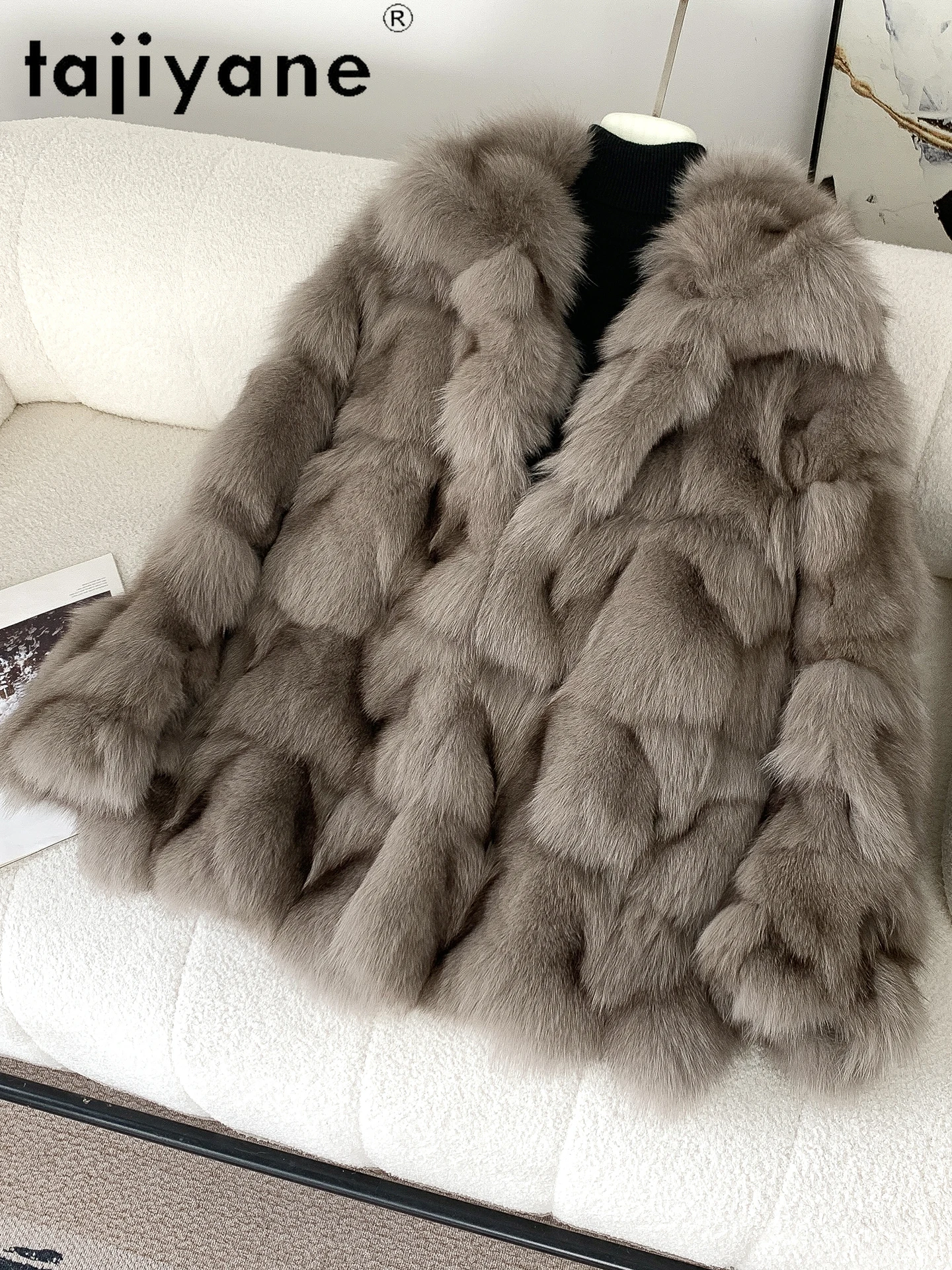 TAJIYANE 100%天然フォックスファーコート レディース 本物の毛皮ジャケット 冬服 女性用衣料 2025 グラマラスな毛皮ジャケット ファー婦人服