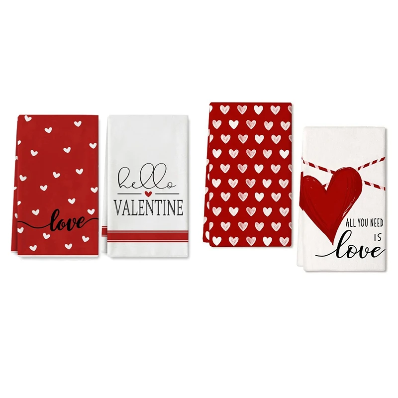 Valentine's Day Kitchen Towels Set Of 2, Love Valentine's Day Dish Towels 3D Printed Towels