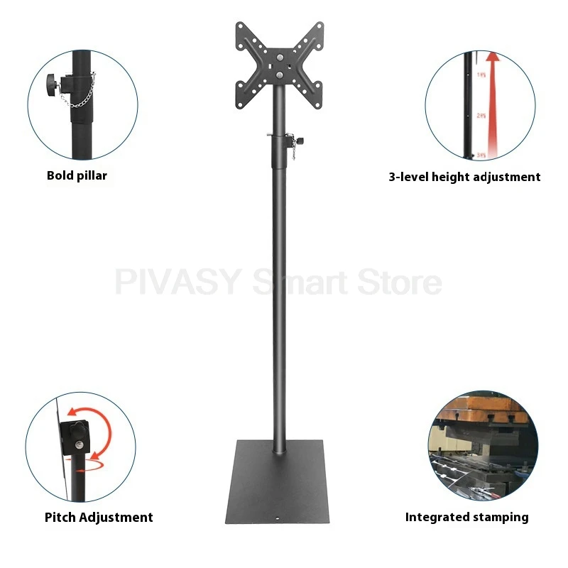 フロアテレビスタンド 隠しベース 高さ調節可能 17-43インチスクリーン用 3段階の高さ傾斜調整 高耐久スチールディスプレイ