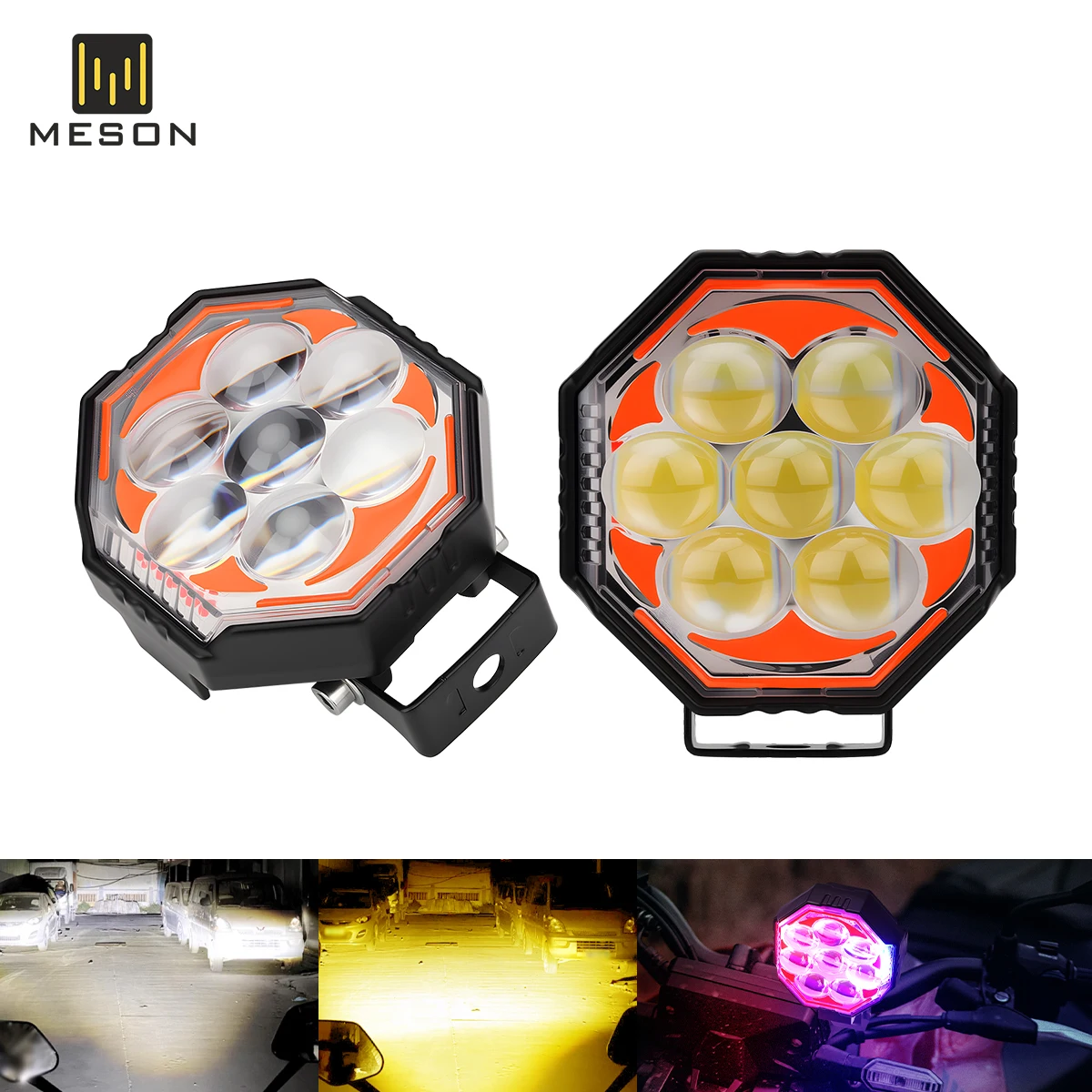 

1PC Motorcycle LED Headlight Auxiliary Spotlight Dual Color Hi/Low Beam Fog Lamp Day Running Light for Motorcycle Accessories