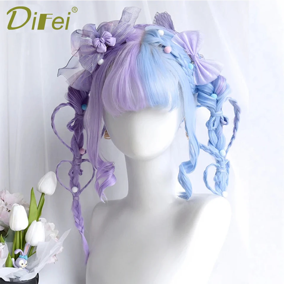 DIFEI Double-color Wig Headgear Synthetic Wig Female Double-color Lolita Straight Bangs Natural Chemical Fiber Wig Cos Headgear image 6