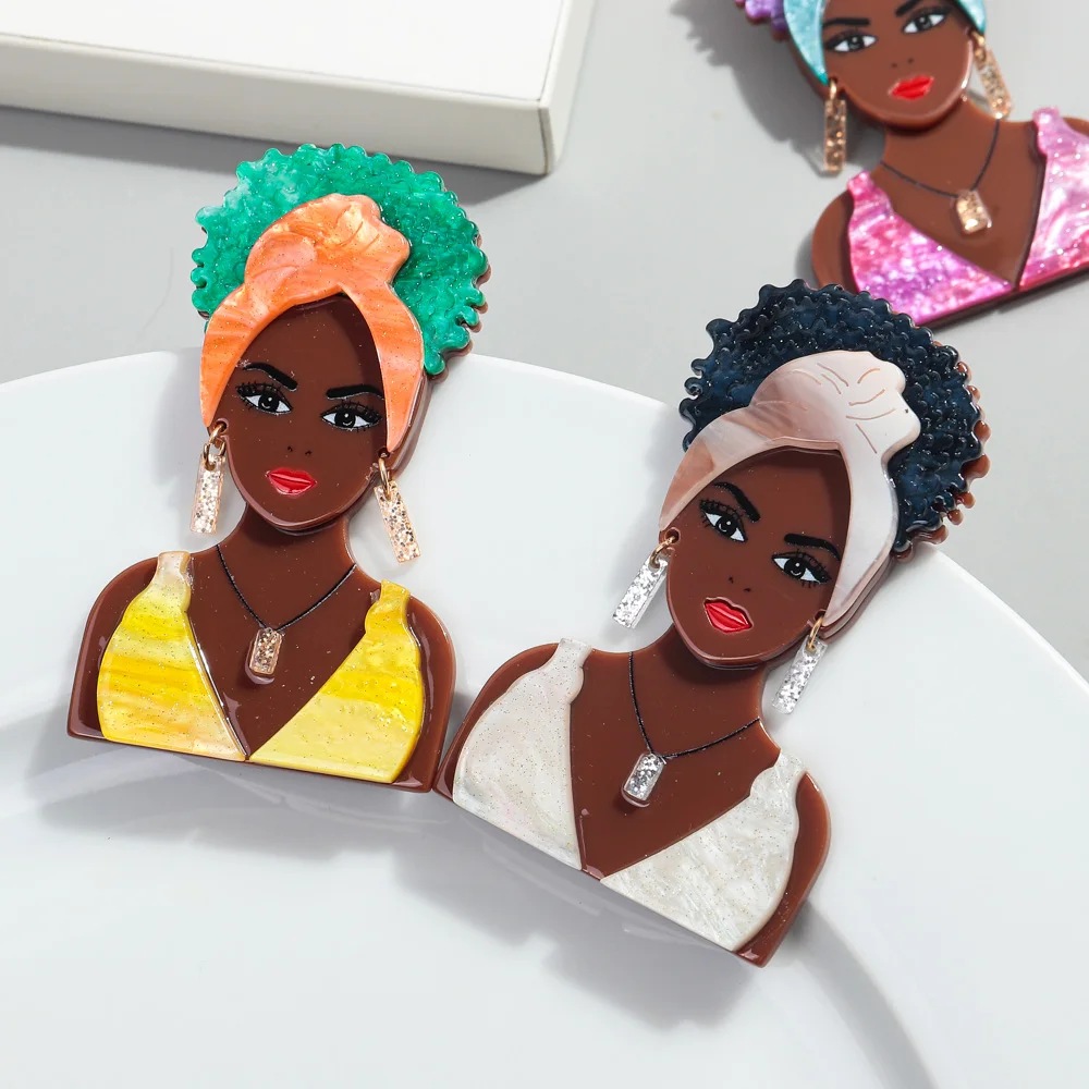 New Glitter Acrylic Bikini African Lady Brooches for Women 6-Color Beauty Black Girl Figure Brooch Lapel Pin Jewelry Accessories