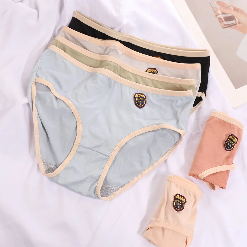 

6PCS Patchwork Cotton Crotch Simple Panties Mid Waist Breathable Underwear Women Underpants Large Size Briefs Large Size