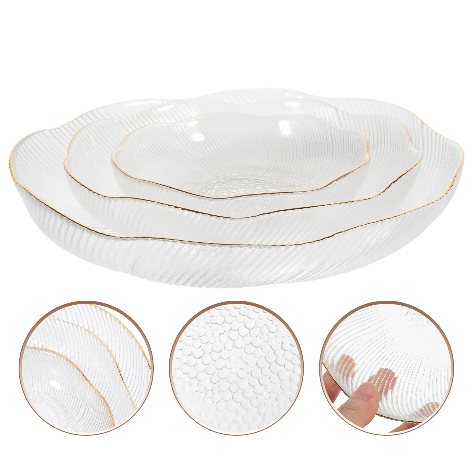 

3Pcs Glass Tray Set Smooth Surface Food Serving Dish for Home Party Wedding Events Desktop Storage Jewelry Display Tray
