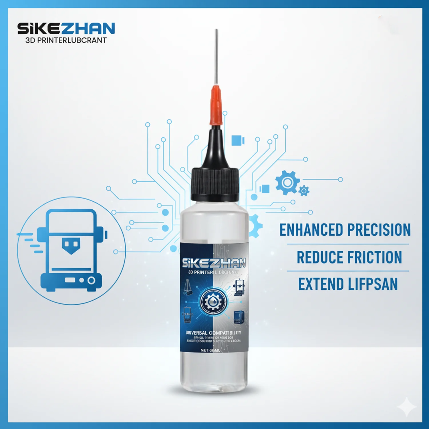 زيت تشحيم للطابعة ثلاثية الأبعاد: زيت السكك الحديدية (ISO VG 32/46)، شحم الرصاص، سيليكون 100 CSt | هادئ · رائحة منخفضة · تردد منخفض #6