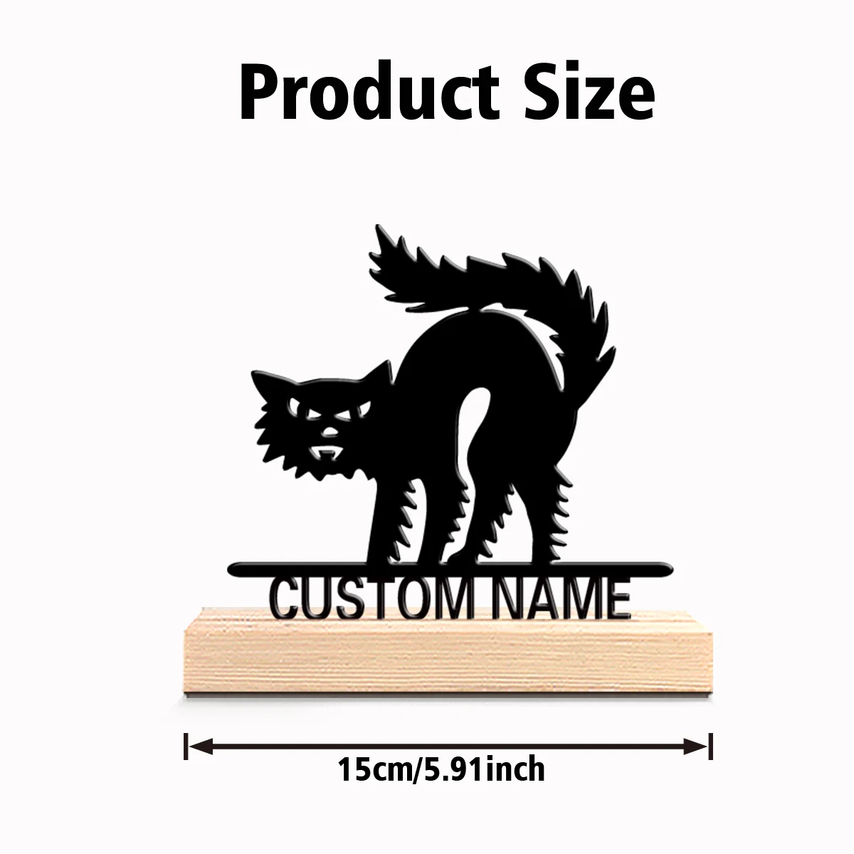 1pc Cartoon Personalized Custom Cat Metal Statues Modern Wooden Base Desk Sculpture for Nature Lovers Cabin Office Minimalism
