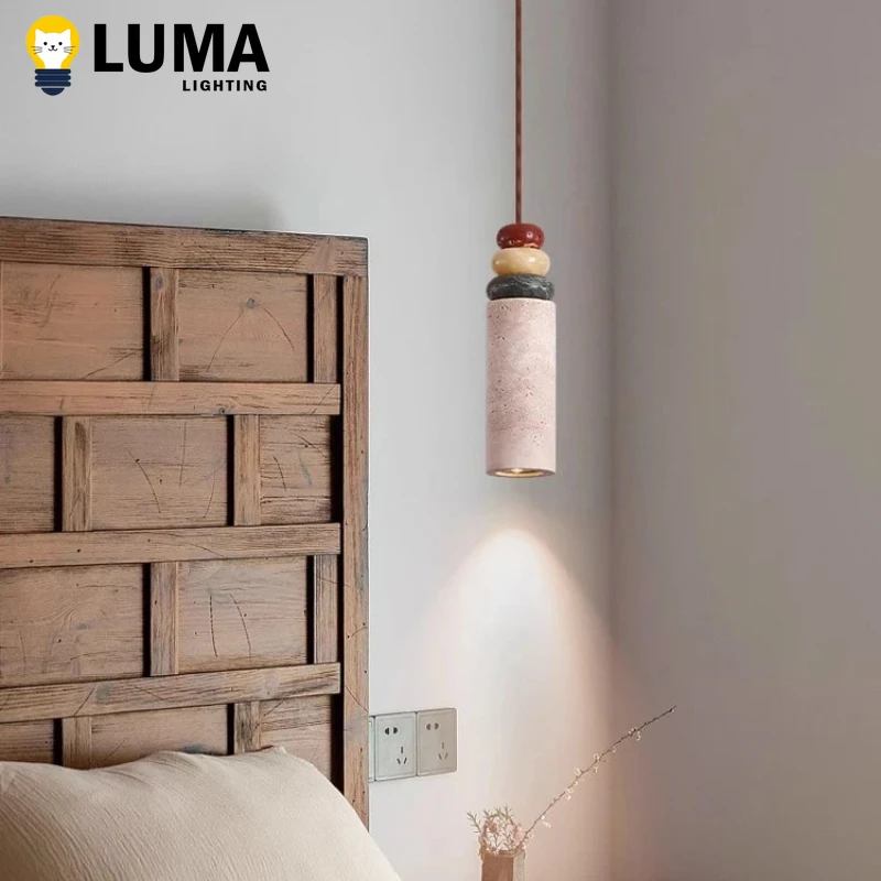 

Creative Color Marble Yellow Travertine Pendant Light, Cave Stone Hanging Lamp for Kitchen Island Bedside Wabi-Sabi Home Decor