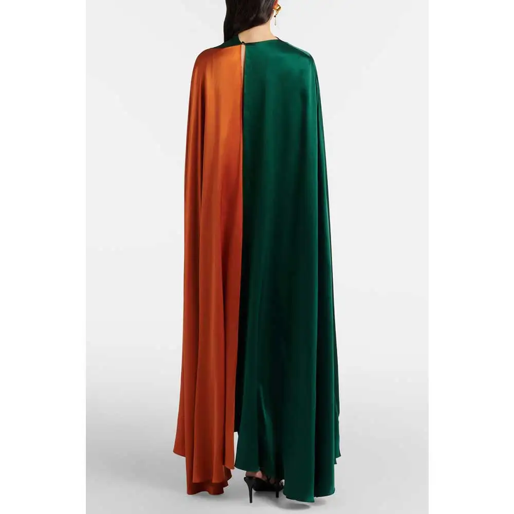 YUNLAN Customized Elegant Saudi Arabian Green Silk Crepe Shawl-Style Maxi Evening Gown, Wedding Guest Cover-Up Robe for Women view 2