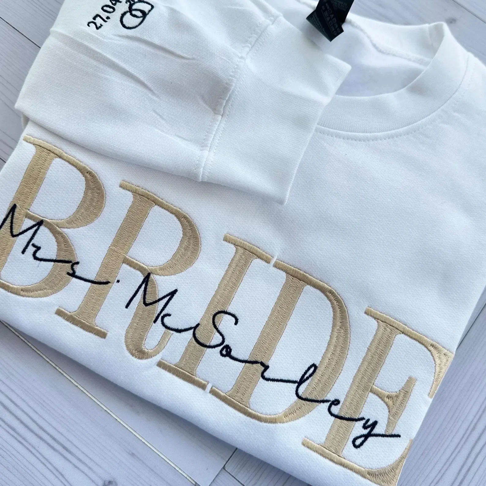 Personalized Name Bride Embroidered Sweatshirt Custom Wedding Bride Party Sweatshirts Honeymoon Wifey Unique Bridal Shower Gift