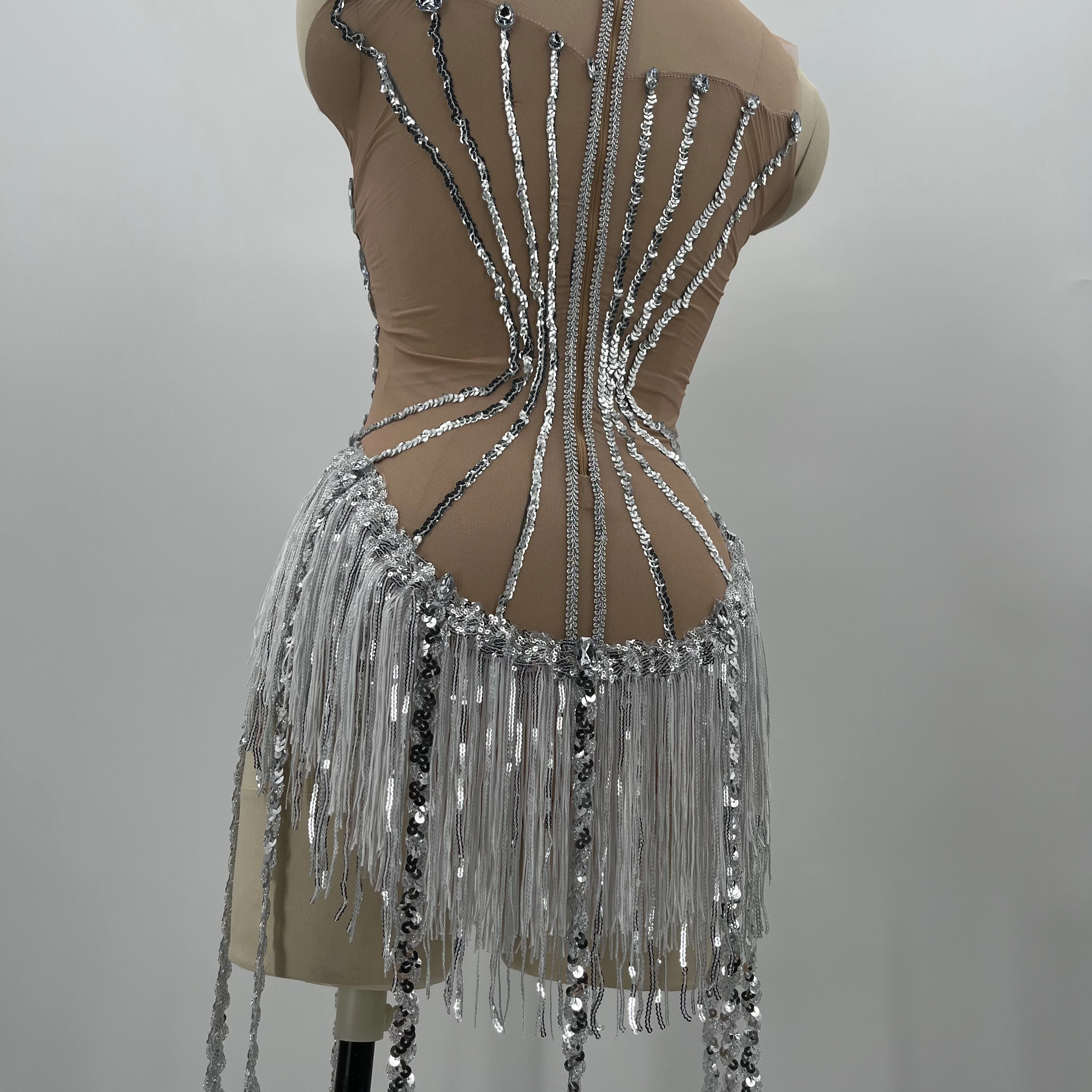 Mini combinaison Sexy en maille pour femmes, cristal et perles de diamant, luxueuse, pour fête, Bar, discothèque, spectacle sur scène, Costume de reine