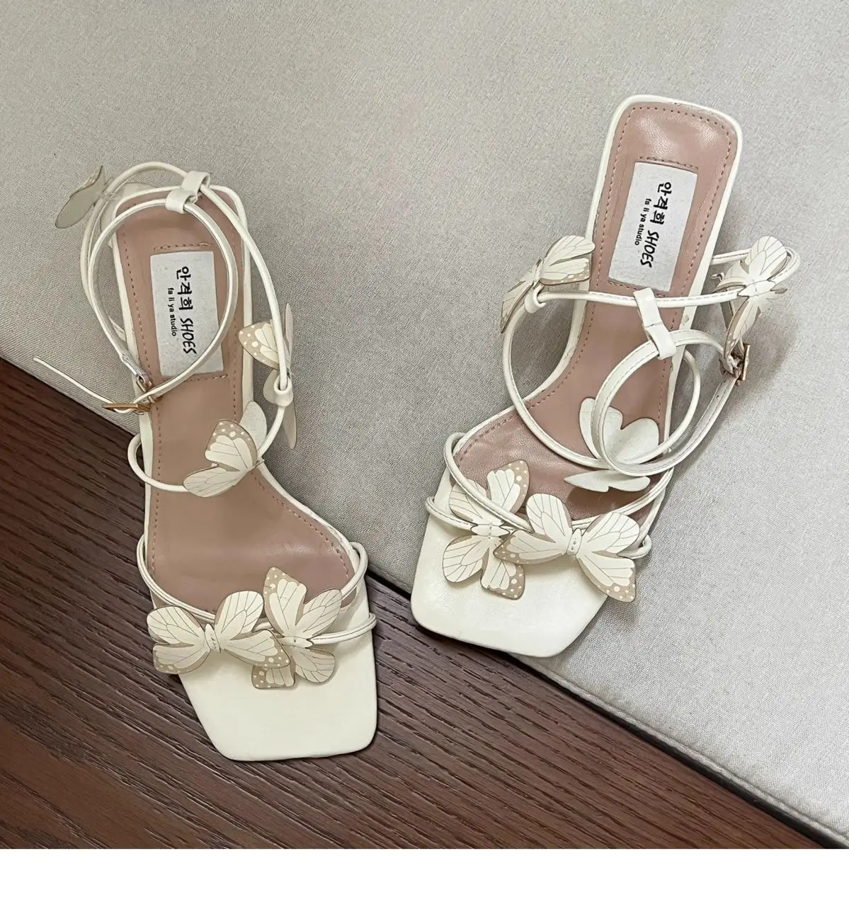 Light luxury square toe shoes, summer fashion stiletto heel heightening high-heeled sandals, versatile butterfly French style