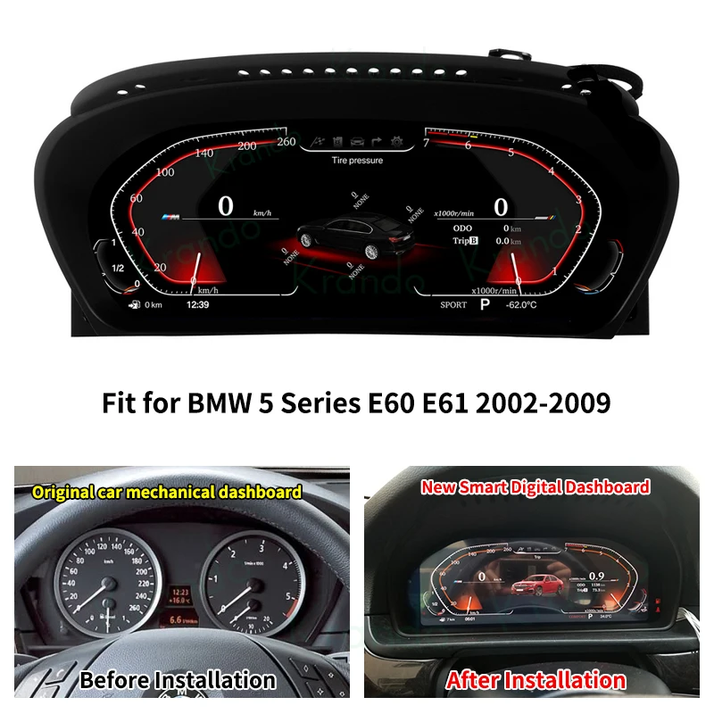 Krando Linux Car Dashboard Panel Virtual CockPit Speedometer For BMW 5 Series E60 E61 2002 - 2009 Digital Cluster Instrument