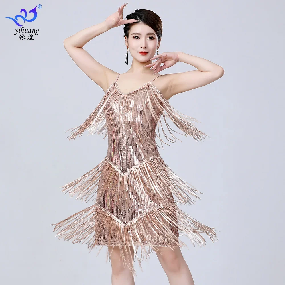 

Latin Dance Dress Costume Party Gown Dress Dance Performance Costume Sequin Fringe Performance Dress