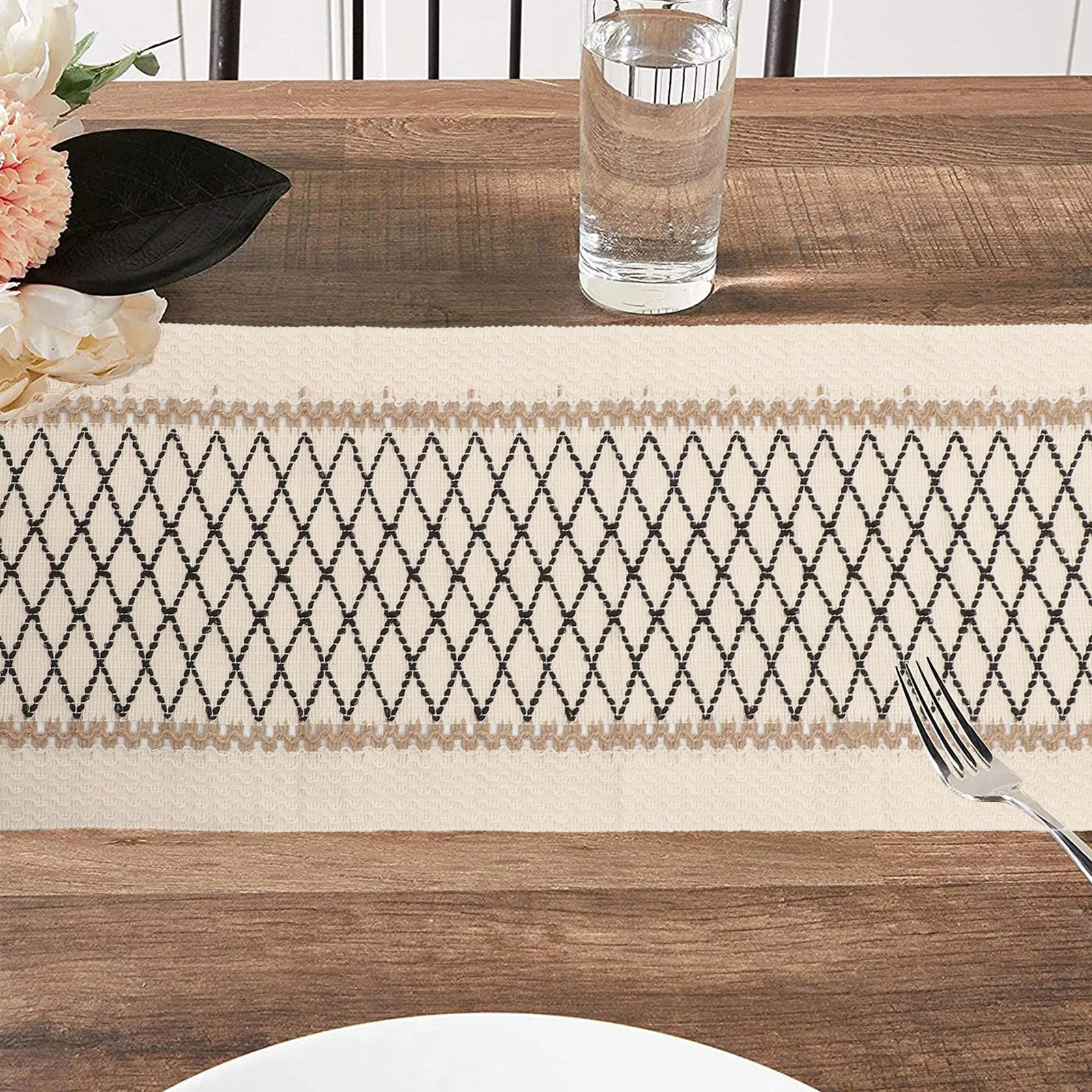 

Macrame Table Runner 52Inch Farmhouse Style Cotton Linen Tablecloth For Dining Table Decorative Cover Home Wedding Party Event