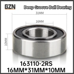 2/4PCS 16*31*10 Deep Groove Ball 163110-2RS Bicycle Mountain Bike Axle High Bearing Inner Diameter 16mm Outer Diameter 31mm