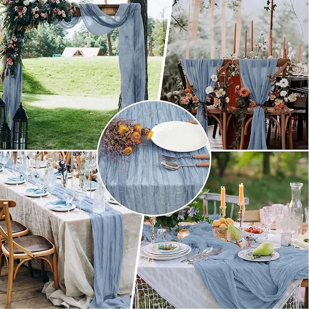 Dusty Blue Cheesecloth Table Runner Rustic Boho Gauze Cheese Cloth Table Runner Wedding Bridal Shower Birthday Party Decorations
