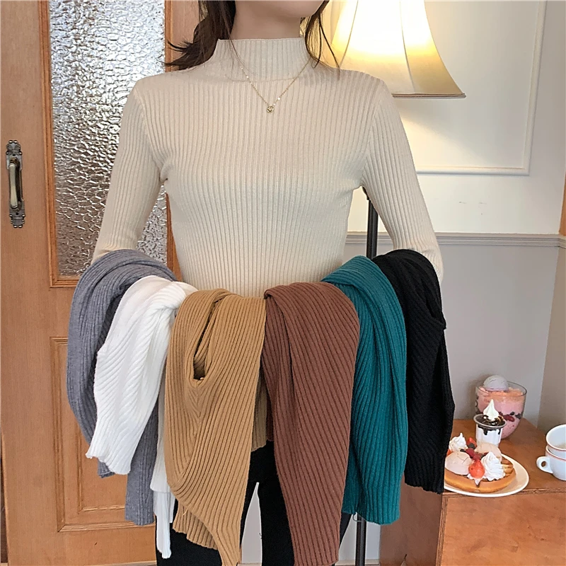 chic Autumn winter Sweater Pullovers Women Long Sleeve casual turtleneck warm basic Sweater knit Jumpers top 2024