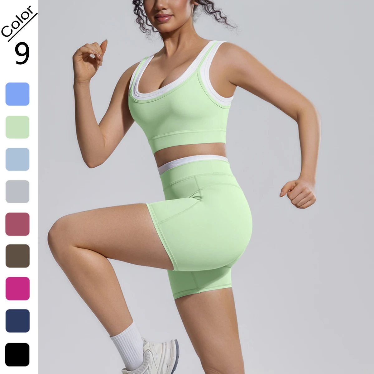 2PCS Woman Summer Gym Yoga Set High Waisted Peach Buttocks Fitness Shorts Sexy Gather Beautiful Back Yoga Bra Set with Chest Pad